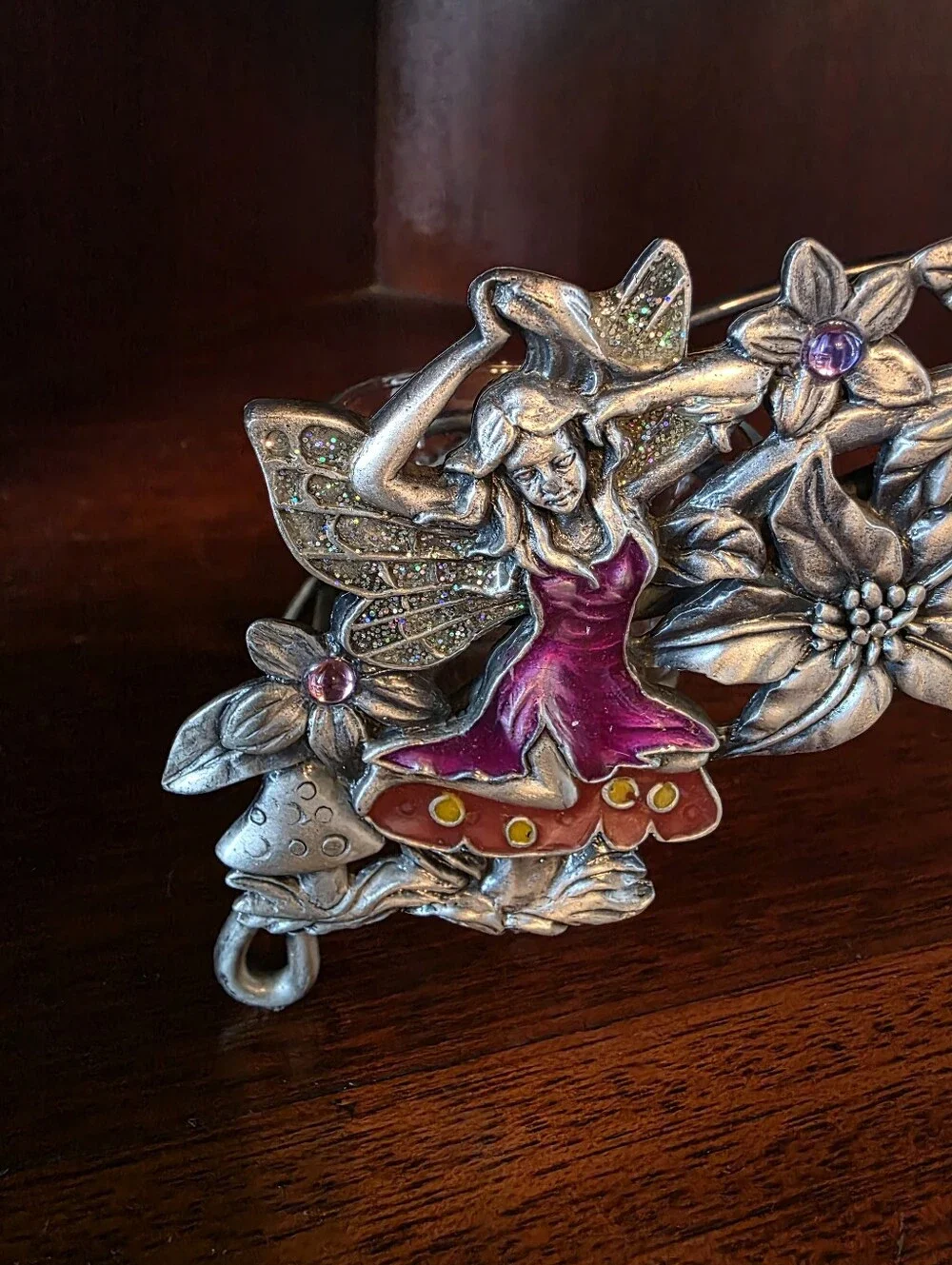 Vintage Westland Fairy Jeweled Pewter Floral Triple Votive Tealight Holder